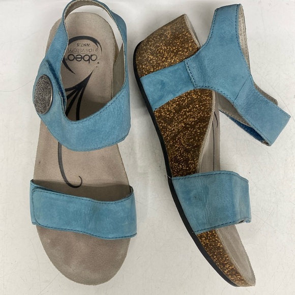 Abeo Una Blue Leather Wedge Sandal Shoes Size 7.5 - Picture 1 of 17